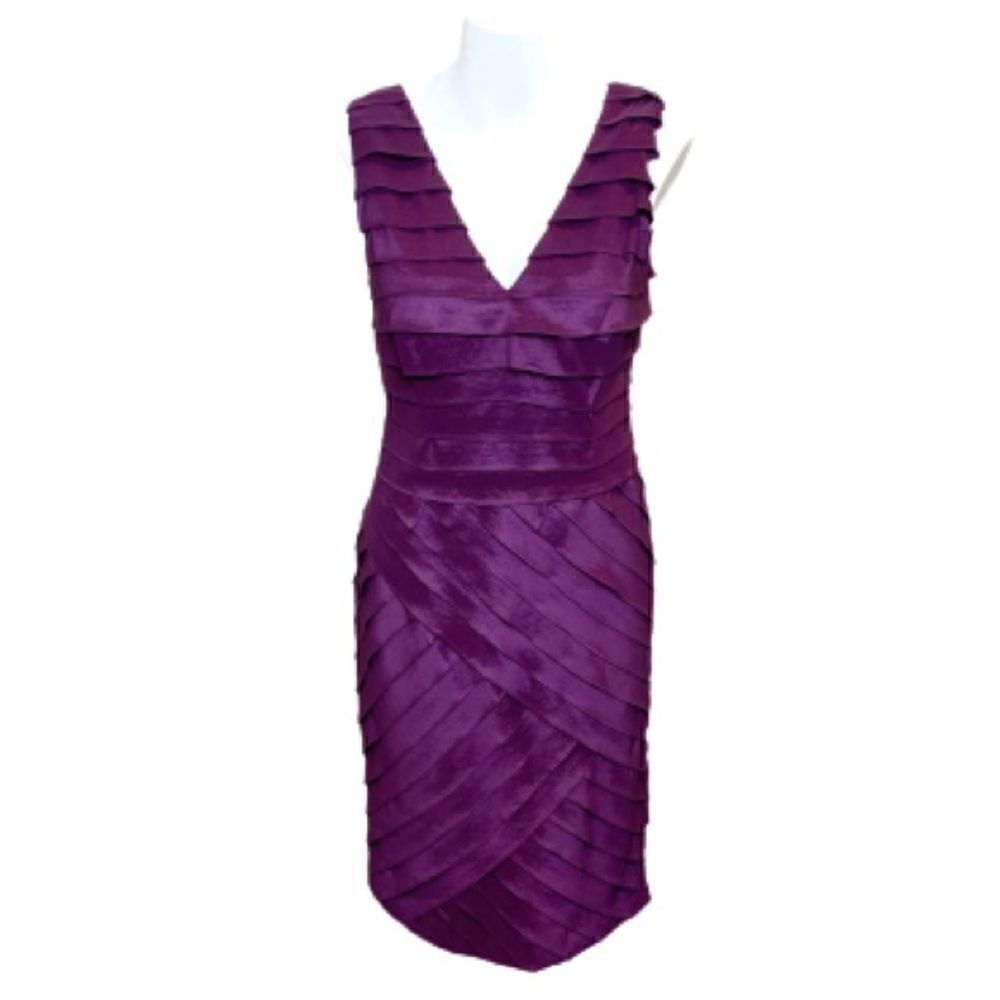 Adrianna Papell purple ruffle tier V-neck sleeveless dress